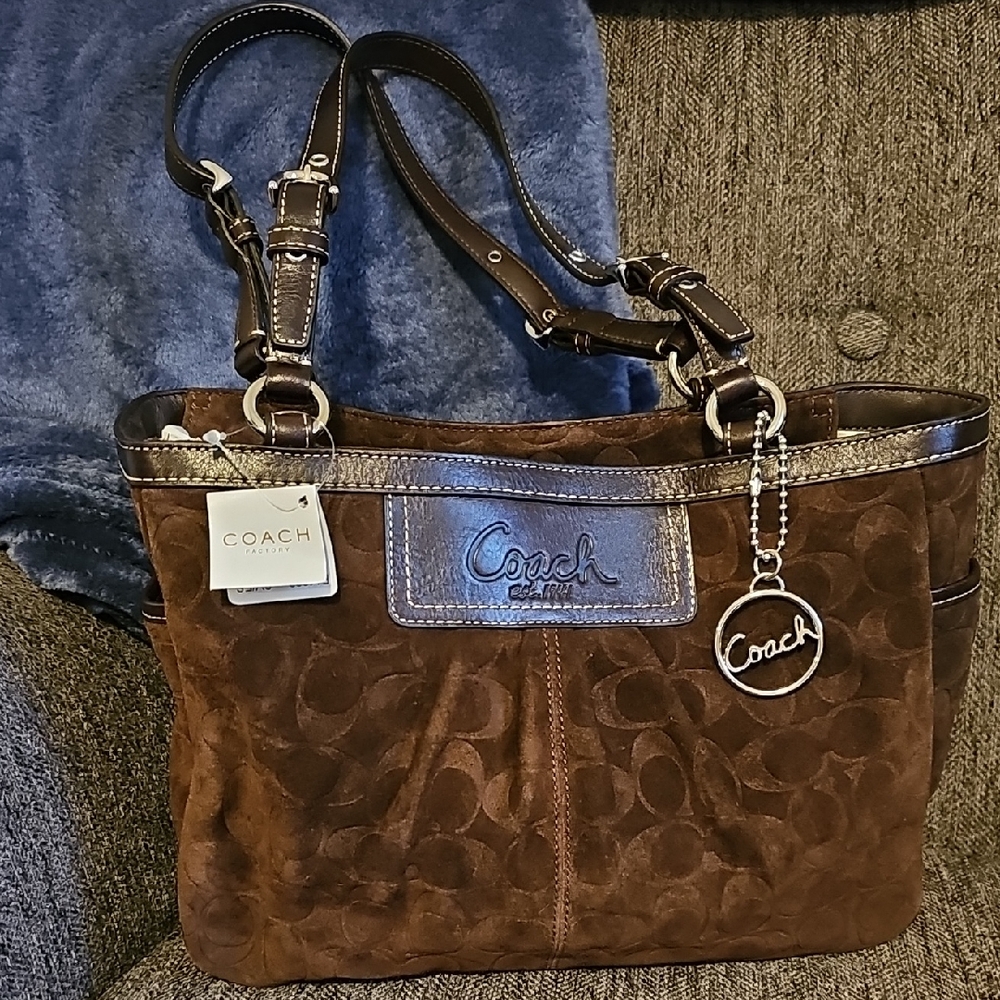 NEW Coach Dark Brown Suede Tote